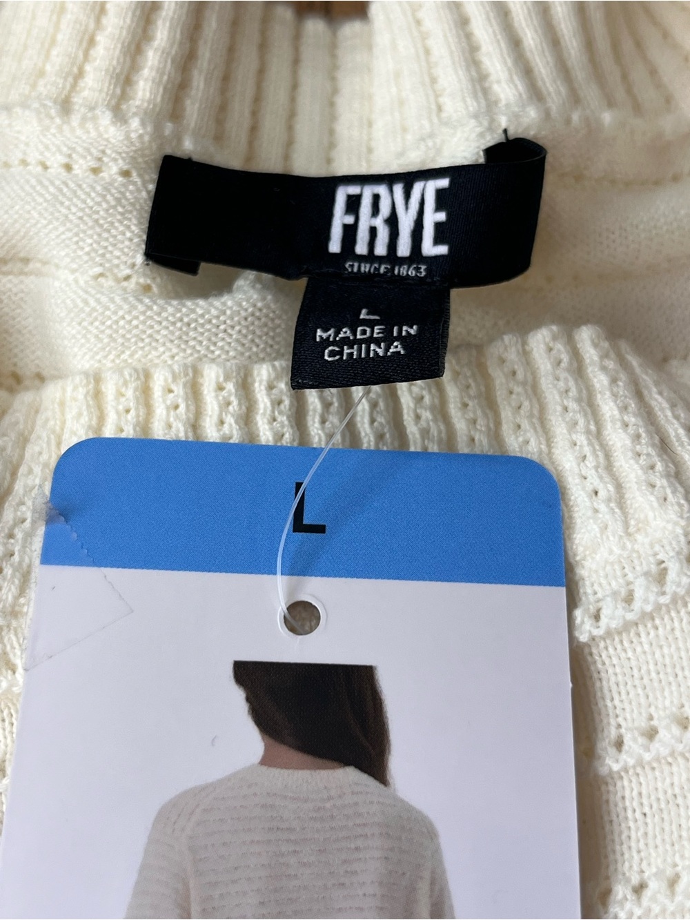Frye 100% Cotton Cream Open Knit Dolman Sweater Large Coastal Bohemian NWT - Picture 6 of 7